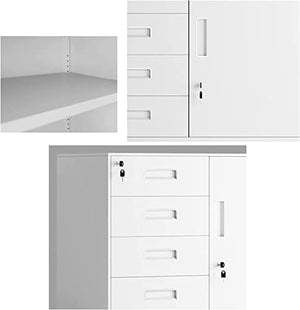 UANGLI File Cabinet, Low Office Data Cabinet, Living Room Storage, Lockable Vertical File Cabinet (White, 5 Drawer)