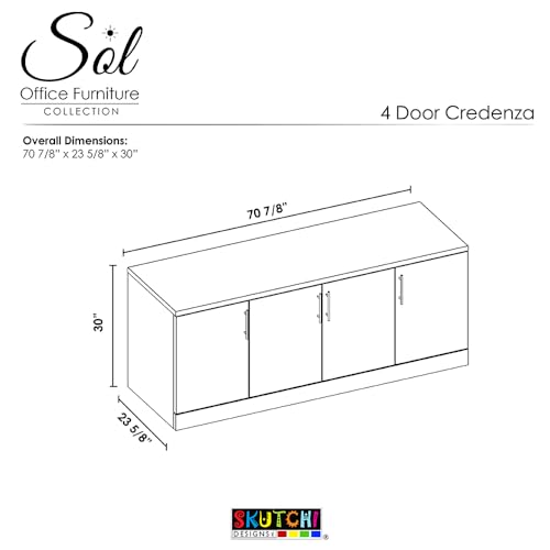 SKUTCHI DESIGNS INC. Sol Series 4 Door Storage Credenza | 70" W x 24" D | Black Cypress with Black Hardware