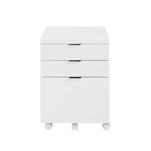 Eurø Style Gilbert High Gloss Lacquered Mobile Filing Cabinet, White