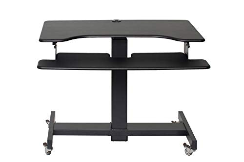 Rocelco 40" Height Adjustable Mobile Standing Desk - Sit Stand Home Office School Computer Workstation Riser - Dual Monitor Keyboard Tray Gas Spring Assist - Black (R MSD-40)
