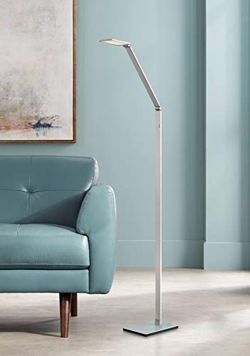Possini Euro Design Bentley Modern Minimalist LED Task Floor Lamp 61" Tall Silver Aluminum - Adjustable Touch On/Off - Bright Lighting for Living Room, Bedroom