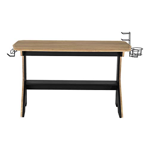 Techni Mobili Home Office Computer Writing Desk Workstation with Two Cupholders and a Headphone Hook-Pine