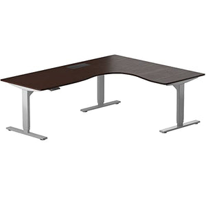 Progressive Automations Height Adjustable L-Shaped Standing Desk 59"x59" - Electric Corner Computer Desk - Gray Frame/Dark Oak Top