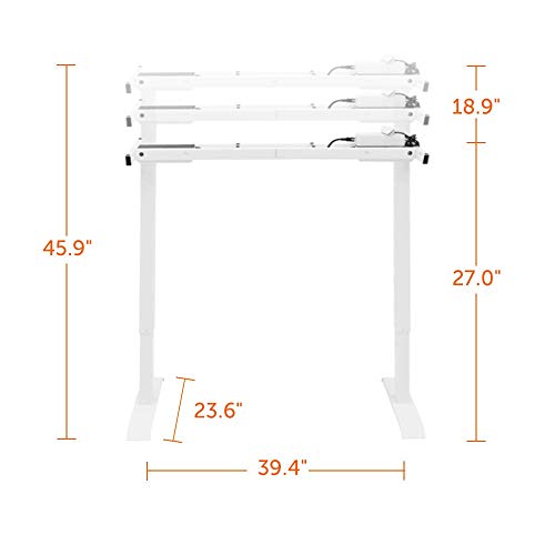 Oneofics Dual Motor Electric Height Adjustable Stand Up Desk Frame Standing Office Workstation Base with Memory Function (White)