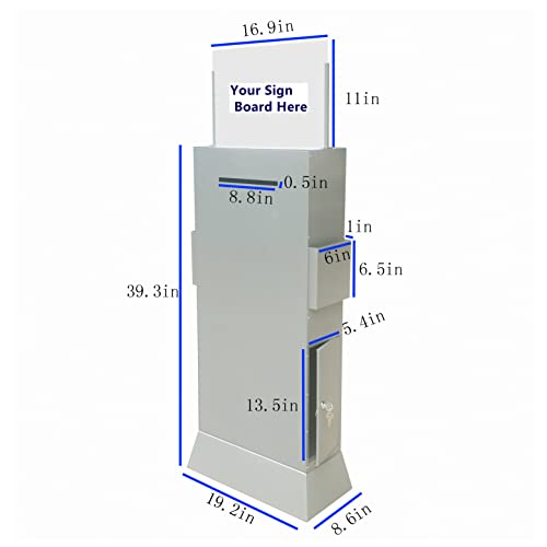 FixtureDisplays® Metal Ballot Box w/Side Pockets, Lockable, 17 x 8.7 Header, Floorstanding - Matte Grey Unique Lock/Keys 119577