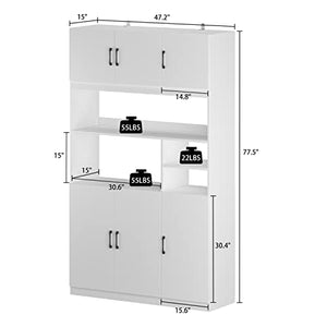 AIEGLE Large White Bookshelf Set with Open Shelves & Doors (47.2" W x 15.7" D x 70.9" H)