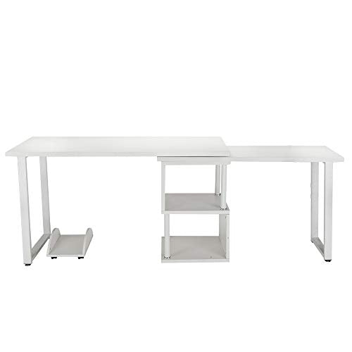 FCH L-Shaped Computer Desk with Storage Shelf White