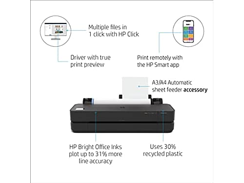 Hewlett Packard DesignJet T250 Large Format Compact Wireless Plotter Printer - 24", with Mobile Printing (5HB06A) + Cleaning Kit