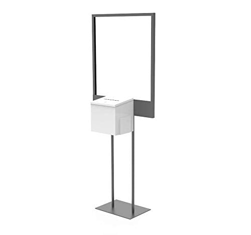 FixtureDisplays® Stand, Bulletin Poster Donation Ballot Collection with White Metal Box 11063+10918-WHITE