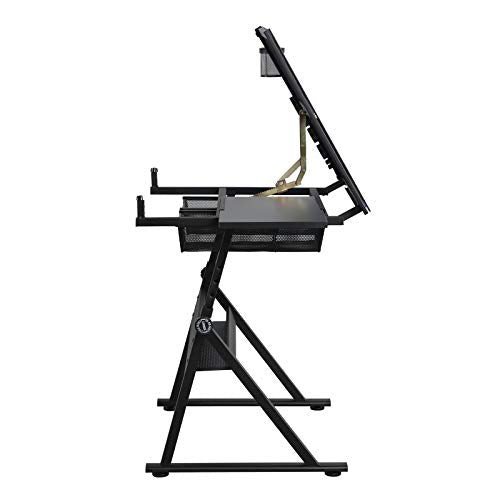 Pumpumly Height Adjustable Glass Top Drafting Draft Table Art & Craft Drawing Desk Folding Adjustable with Stool and 3 Storage Drawers