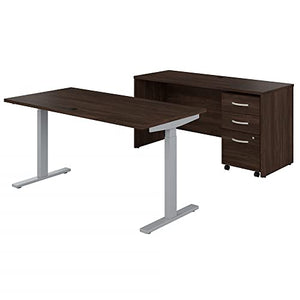 Bush Business Furniture Studio C Height Adjustable Standing Desk, Credenza, Mobile File Cabinet 60W x 30D Black Walnut