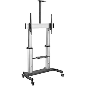 StarTech.com Heavy Duty Mobile TV Stand for 60-100" Display - Adjustable Height TV Cart with Universal Mount and Shelves