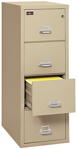FireKing Fireproof 2 Hour Rated Vertical File Cabinet (4 Letter Sized Drawers, Impact Resistant, Waterproof), 56.19" H x 19" W x 31.19" D, Parchment