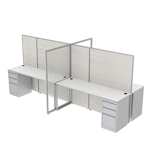 SKUTCHI DESIGNS INC. 4 Person Private Cubicle Workstations | Straight Workstations with Storage | Call Center Cubicles | SAPSlim Collection | 3x6x65"H | White