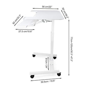 Mokylor Mobile Stand Up Desk, Height Adjustable Laptop Desk Home Office Workstation with Storage Tray, Muti-Purpose Rolling Presentation Cart Podium Lectern with Wheels