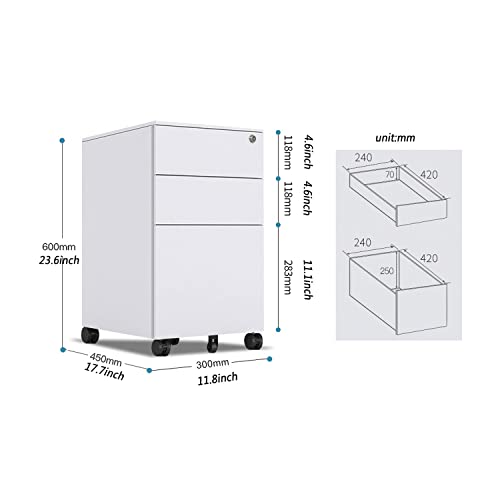 Vertical Metal File Cabinet with 3 Drawers and 5 Wheels - Black