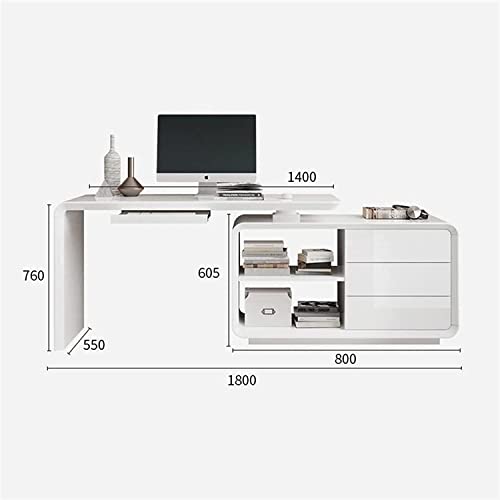 SYLTER Modern White Office Conference Computer Desk with Bookshelves and Drawers