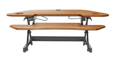 Rocelco 46" Height Adjustable Corner Standing Desk Converter with Dual Monitor Arm BUNDLE - Sit Stand Up Computer Workstation Riser - Extra Large Keyboard Tray - Teak Wood Grain (R CADRT-46-DM2)