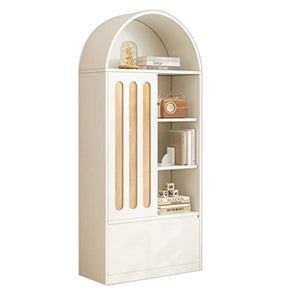 None Arched Bookcase with Drawers and Display Cabinet