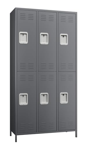 Reemoon Metal Locker Storage Cabinet for Employees, 72" Tall Steel Lockers (Dark Grey, 6 Doors)