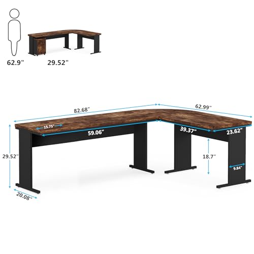 Tribesigns 83" L-Shaped Executive Desk with 3-Drawer Cabinet