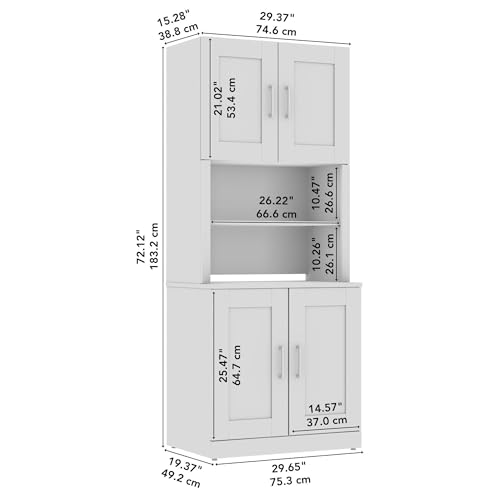 Bush Business Furniture Hampton Heights Storage Cabinet with Doors and Hutch | 30W White Organizer