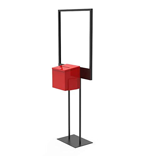 FixtureDisplays® Stand, Bulletin Poster Donation Ballot Collection with Red Metal Box 11063+10918-RED