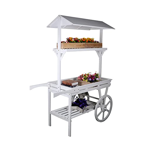 Flower Rack Outdoor Wooden Trolley - Retro Country Courtyard Decor