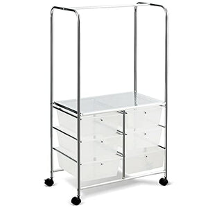 None Rolling Storage Cart Hanging Bar Organizer (Color: HW65858CL)