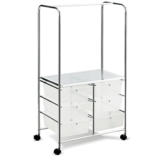 Rolling Storage Cart Hanging Bar Organizer (Color: HW65858CL)