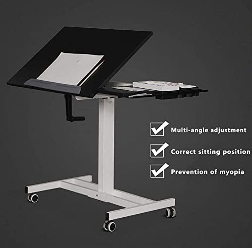 hsmag Mobile Standing Desk, Height Adjustable and Tilt Laptop Table, 80° Tiltable Rolling Desk