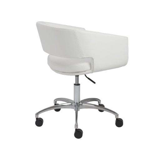 Euro Style Amelia Mod 1960s Leatherette Lounge Office Chair with Chromed Base and Casters, White