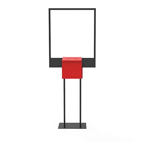 FixtureDisplays® Stand, Bulletin Poster Donation Ballot Collection with Red Metal Box 11063+10918-RED