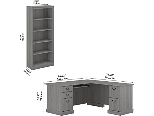 Bush Furniture Saratoga L Shaped Computer Desk and Bookcase Set, Modern Gray