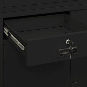 BIGBARLEY Tall Free Standing Storage Cabinet with Drawers and Glass Doors, Black Steel 35.4"x15.7"x70.9