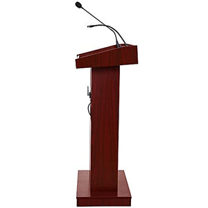 OEF Furnishings Orator Lectern with Wireless Tieclip Mic, Mahogany