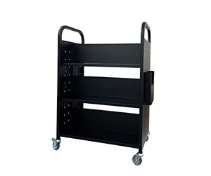 Workington Rolling Book Truck with 3 Flat Shelves, Double Sided - Black