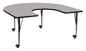 Flash Furniture Mobile 60''W x 66''L Horseshoe Grey Thermal Laminate Activity Table - Standard Height Adjustable Legs