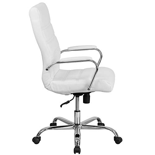 Flash Furniture High Back Office Chair | White LeatherSoft Office Chair with Wheels and Arms