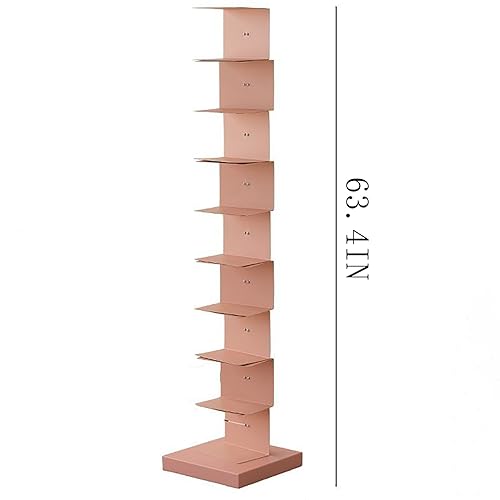 PIcube Metal Invisible Book Tower - Heavy Duty Spine Bookshelf Stand for Small Spaces - Brown, Modern Design