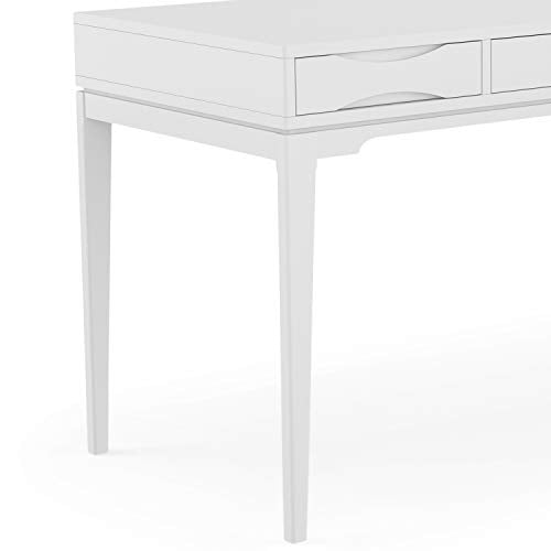SIMPLIHOME Harper SOLID WOOD Mid Century Modern 60 inch Wide Home Office Desk, Writing Table, Workstation, Study Table Furniture in White with 2 Drawerss