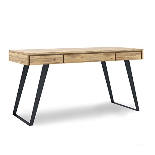 SIMPLIHOME Lowry SOLID WOOD and Metal Modern Industrial 54 inch Wide Home Office Desk, Writing Table, Workstation, Study Table Furniture in Distressed Golden Wheat with 2 Drawerss