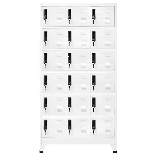 loibinfen Metal Locker Cabinet with 18 Lockers, White Steel 35.4"x15.7"x70.9" -AA