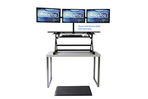 Rocelco 46" Height Adjustable Standing Desk Converter with Anti Fatigue Mat BUNDLE - Triple Monitor Riser Workstation - Black