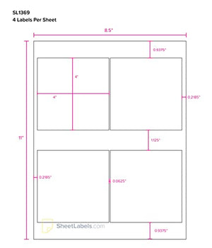 4" x 4" Labels from SheetLabels.com, Laser or Inkjet Printable, Easy to Peel, 8000 Labels - 2000 Sheets