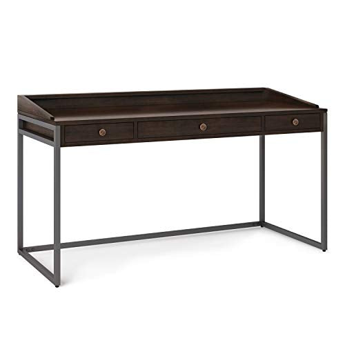 SIMPLIHOME Ralston SOLID WOOD and Metal Modern Industrial 60 inch Wide Home Office Desk, Writing Table, Workstation, Study Table Furniture in Distressed Hickory Brown with 2 Drawerss