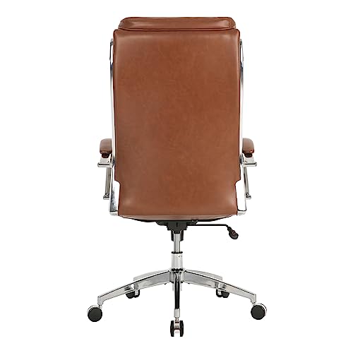 Realspace Modern Comfort Verismo Bonded Leather High-Back Executive Chair, Brown/Chrome