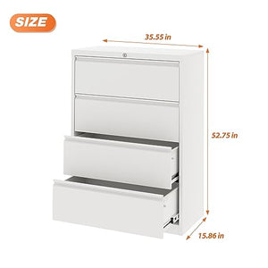 SUXXAN 4 Drawer Metal Lateral File Cabinet with Lock, White - Letter/Legal/F4/A4 Size