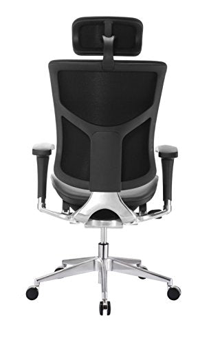 GM Seating Dreem III Leather Series Executive Hi Swivel Chair Chrome Base with Headrest, Genuine Black Leather