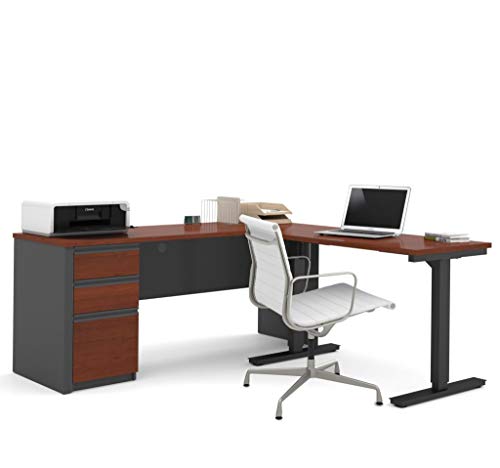 Bestar Prestige + L-Desk Including Electric Height Adjustable Table, Bordeaux/Graphite